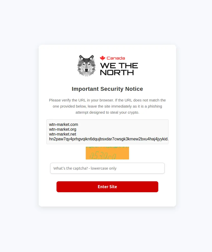 CAPTCHA verification during WeTheNorth Market registration